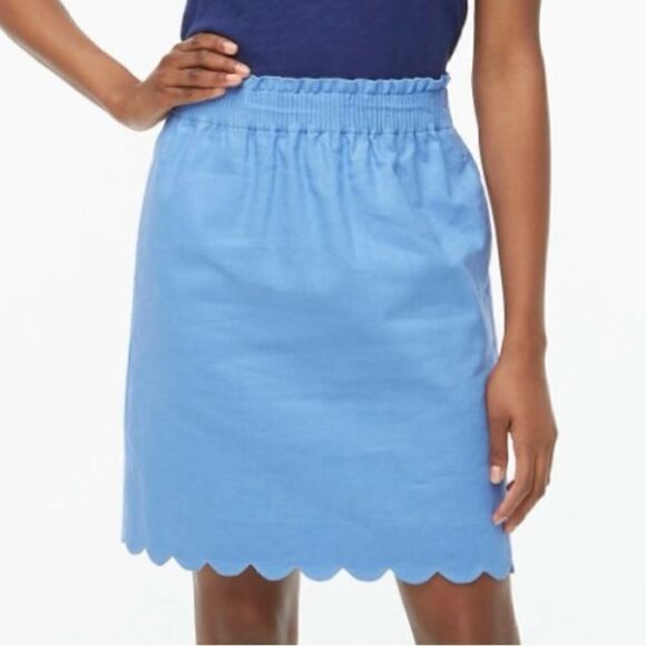 NWOT J. Crew Linen Blend Blue Scallop Hem Pull On Skirt - Picture 1 of 11